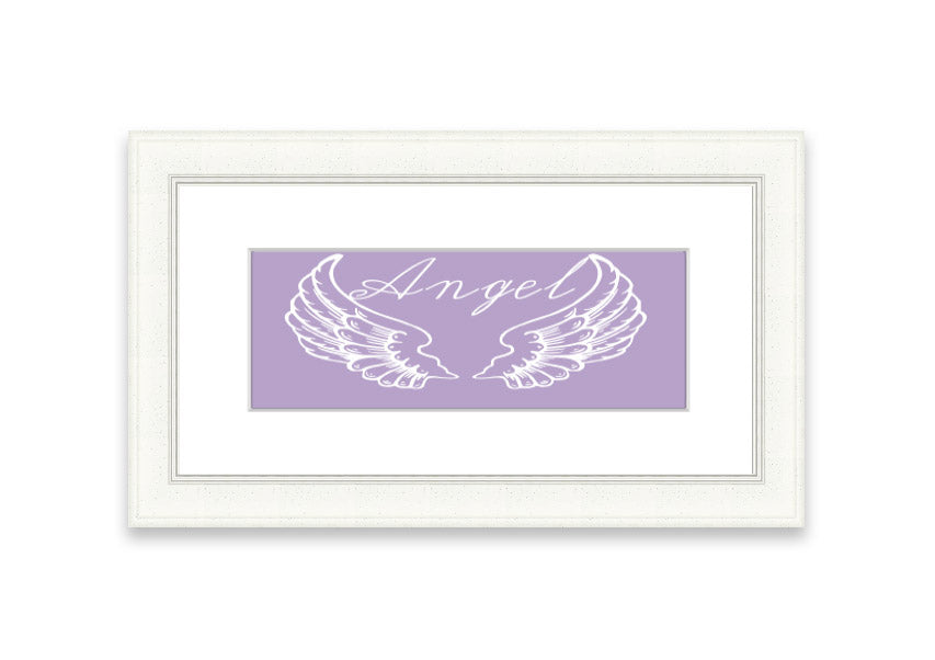 Framed print of angel wings in lilac color, elegantly designed and ready to hang.