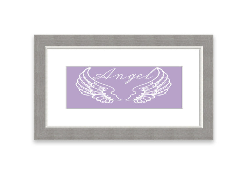 Framed print of angel wings in lilac color, elegantly designed and ready to hang.