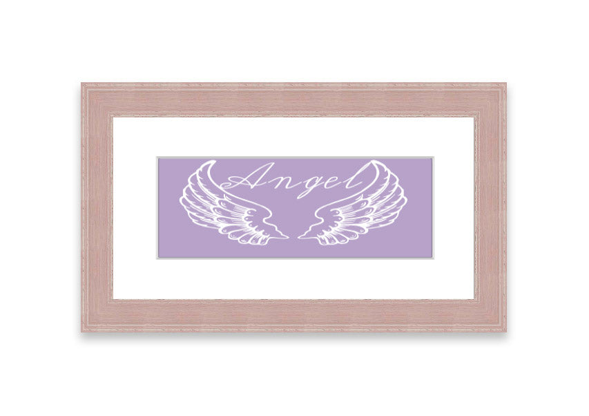 Framed print of angel wings in lilac color, elegantly designed and ready to hang.