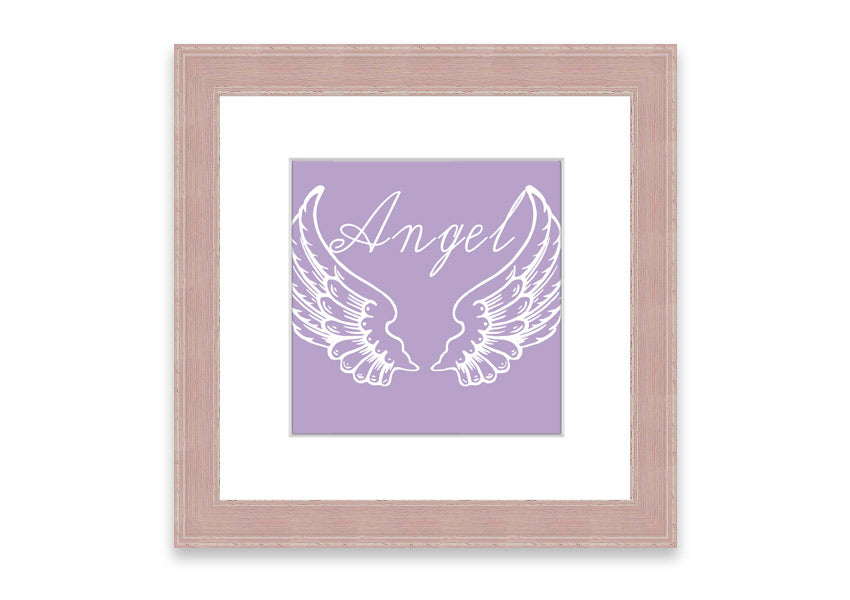 Framed print of angel wings in lilac color, elegantly designed and ready to hang.