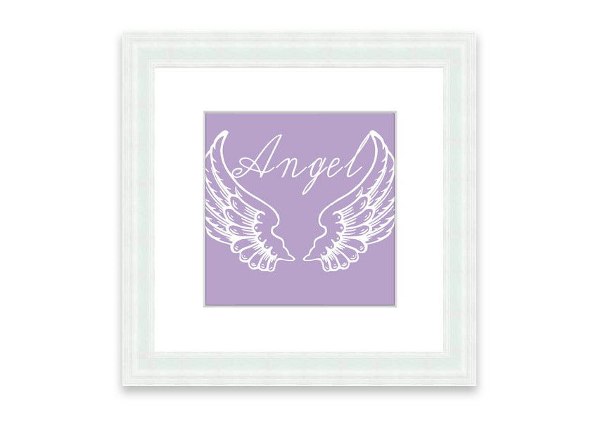 Framed print of angel wings in lilac color, elegantly designed and ready to hang.