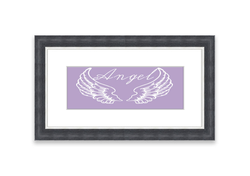 Framed print of angel wings in lilac color, elegantly designed and ready to hang.