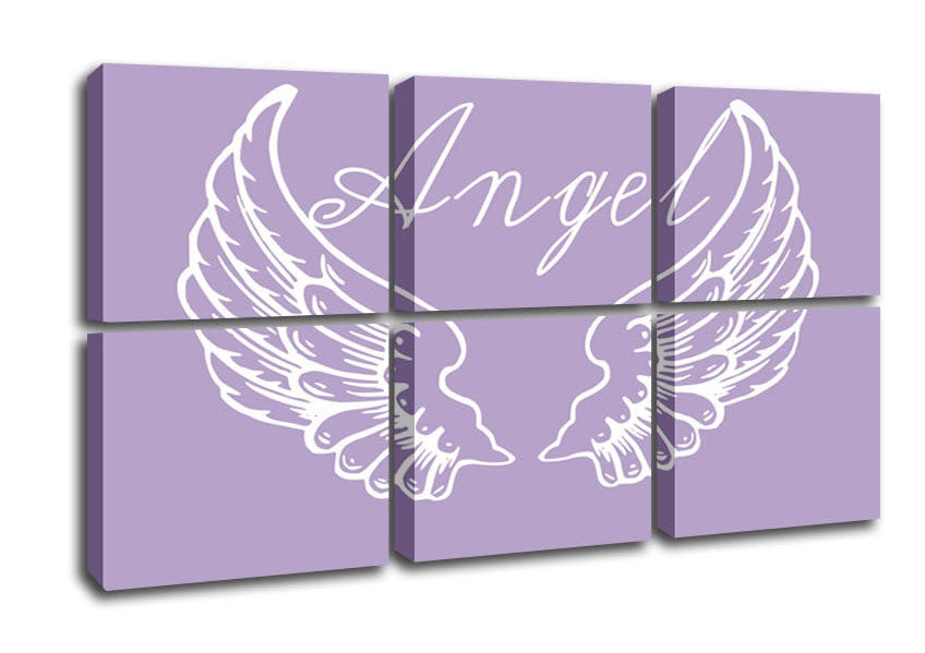 Angel Wings 4 Lilac canvas art featuring a lilac angel wings design, mounted on a 44mm box frame, ready to hang.