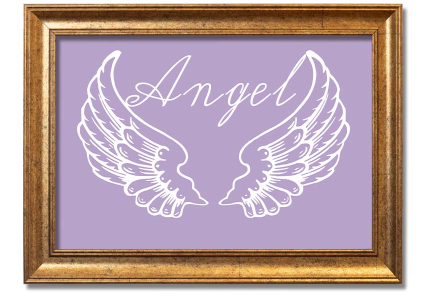 Framed print of delicate lilac angel wings, handmade in the UK, ready to hang.