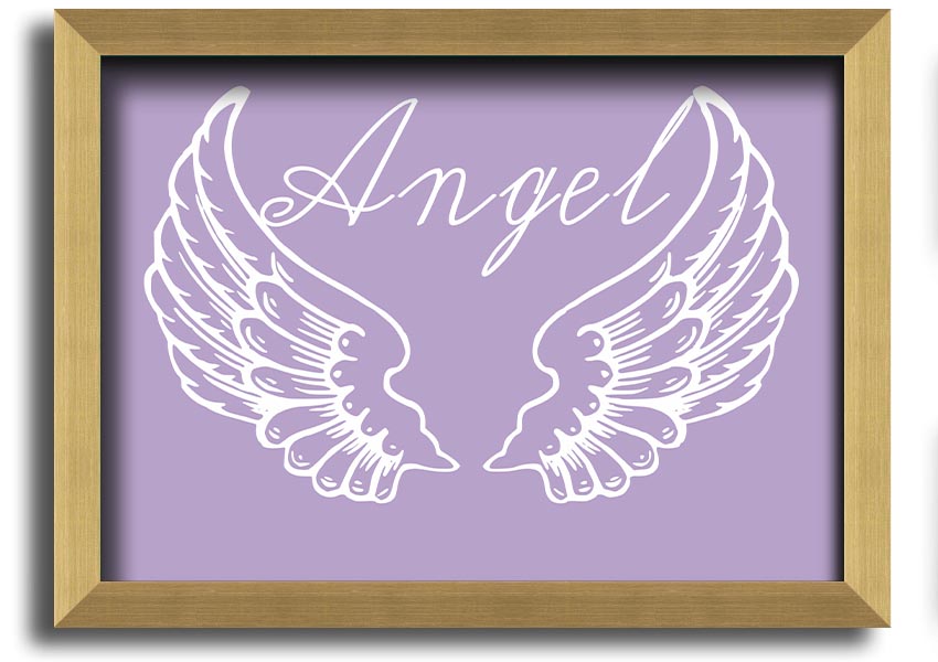 Framed print of delicate lilac angel wings, handmade in the UK, ready to hang.