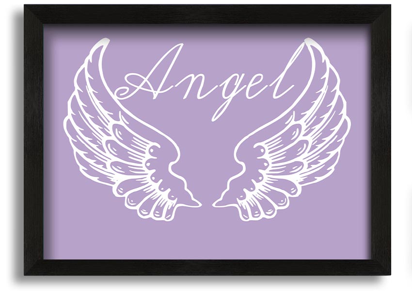 Framed print of delicate lilac angel wings, handmade in the UK, ready to hang.