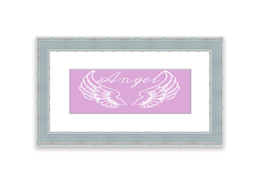 Framed print of delicate pink angel wings, handmade in the UK, ready to hang.