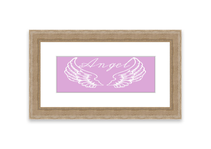 Framed print of delicate pink angel wings, handmade in the UK, ready to hang.