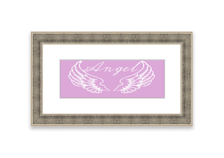 Framed print of delicate pink angel wings, handmade in the UK, ready to hang.