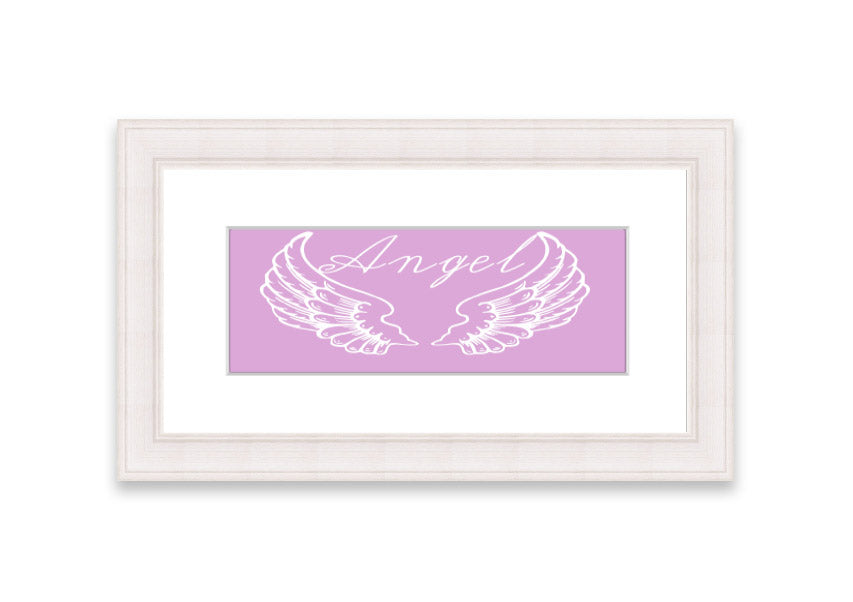 Framed print of delicate pink angel wings, handmade in the UK, ready to hang.