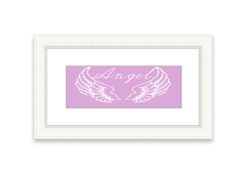 Framed print of delicate pink angel wings, handmade in the UK, ready to hang.