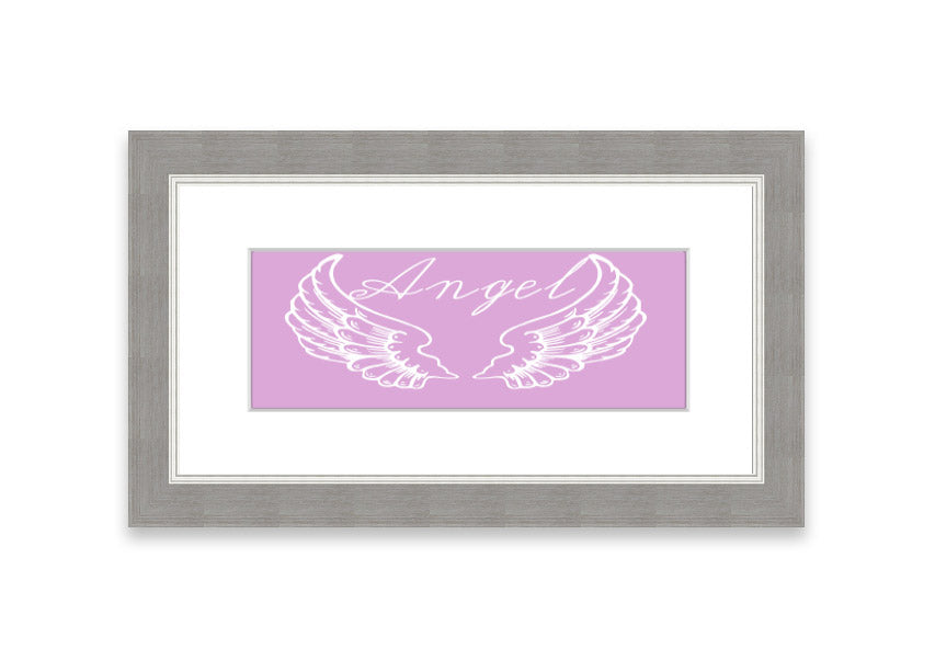 Framed print of delicate pink angel wings, handmade in the UK, ready to hang.