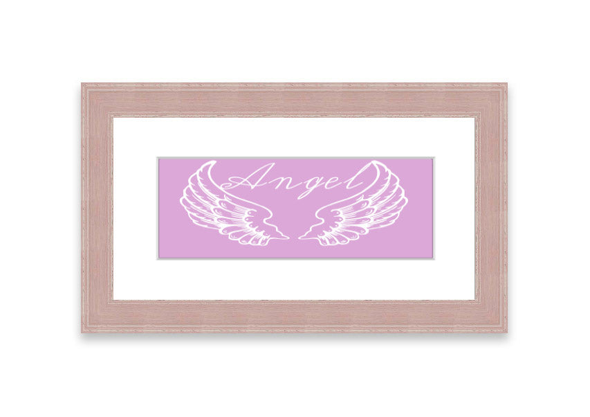 Framed print of delicate pink angel wings, handmade in the UK, ready to hang.