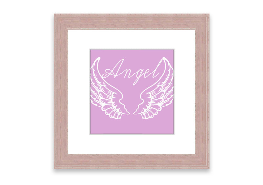 Framed print of delicate pink angel wings, handmade in the UK, ready to hang.