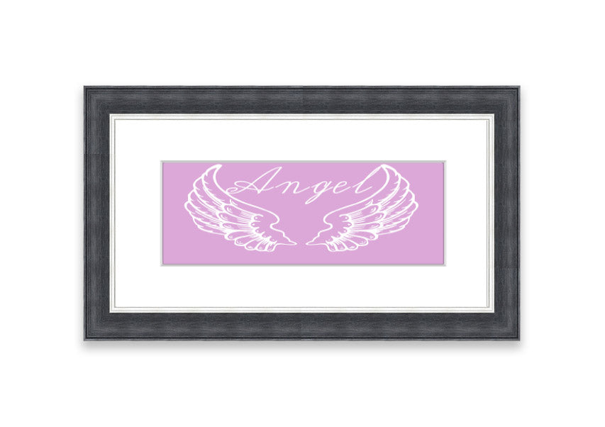 Framed print of delicate pink angel wings, handmade in the UK, ready to hang.