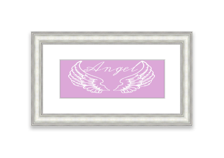 Framed print of delicate pink angel wings, handmade in the UK, ready to hang.