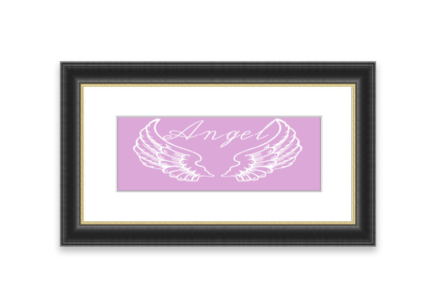 Framed print of delicate pink angel wings, handmade in the UK, ready to hang.