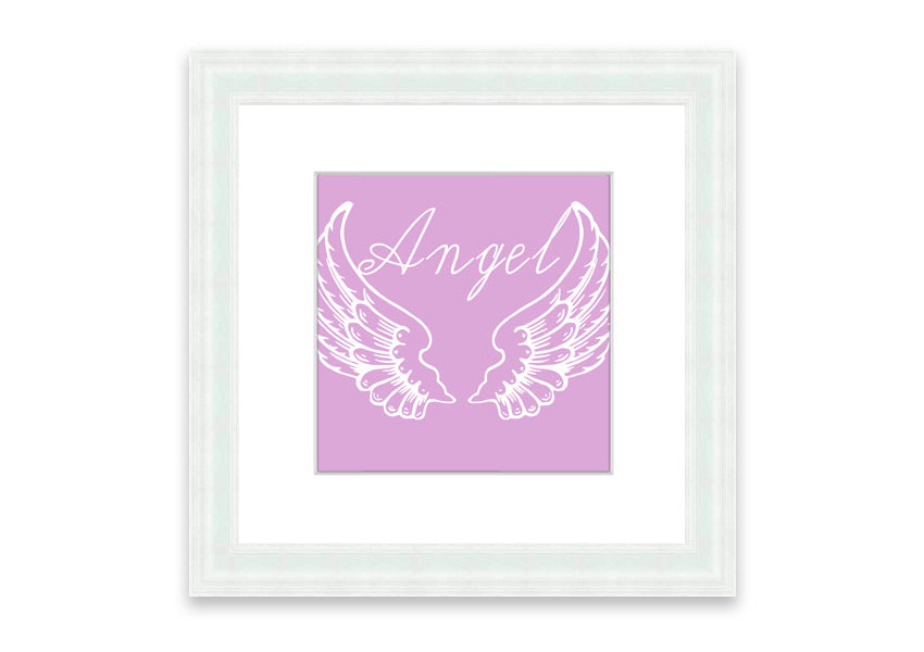 Framed print of delicate pink angel wings, handmade in the UK, ready to hang.