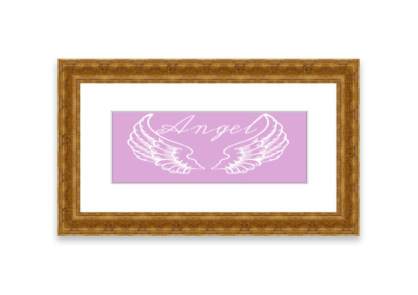 Framed print of delicate pink angel wings, handmade in the UK, ready to hang.