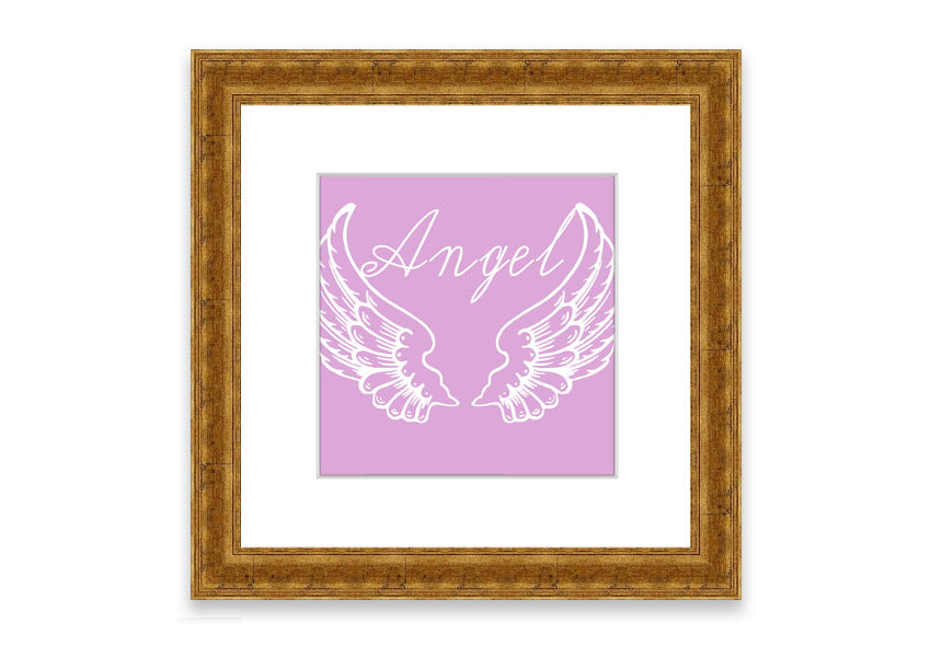 Framed print of delicate pink angel wings, handmade in the UK, ready to hang.