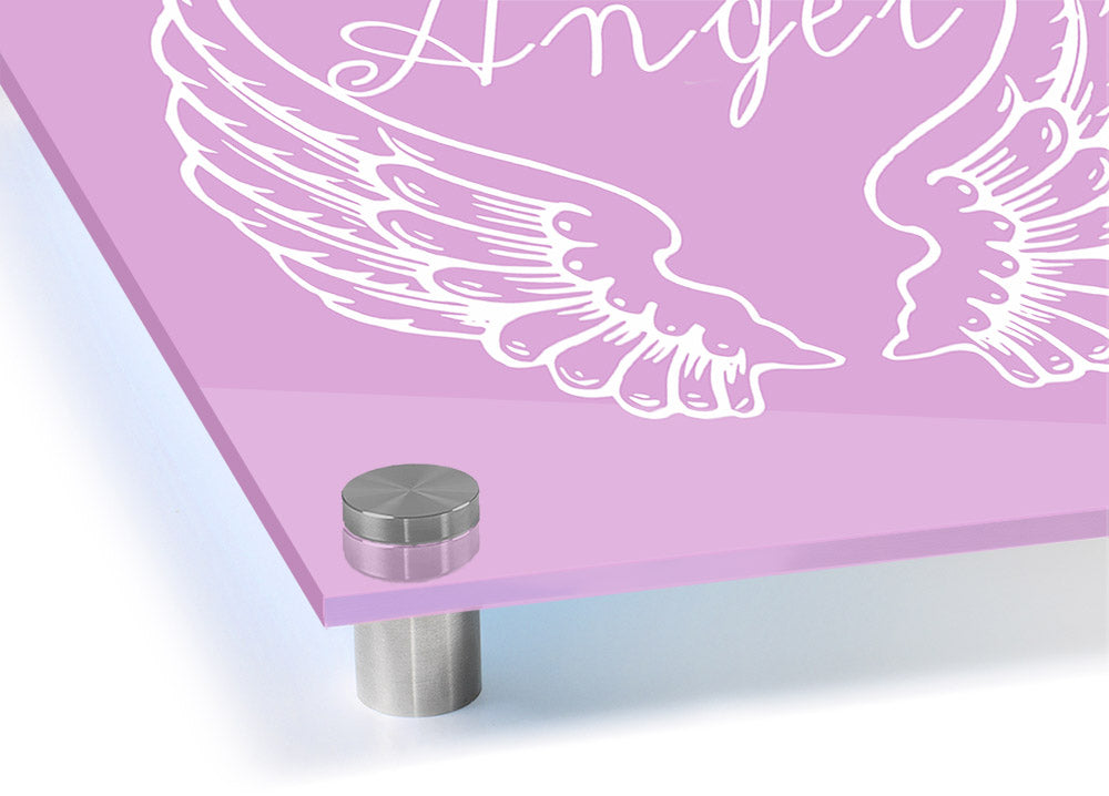 Angel Wings 4 Pink acrylic print featuring vibrant pink wings on clear acrylic glass, ideal for wall decor.