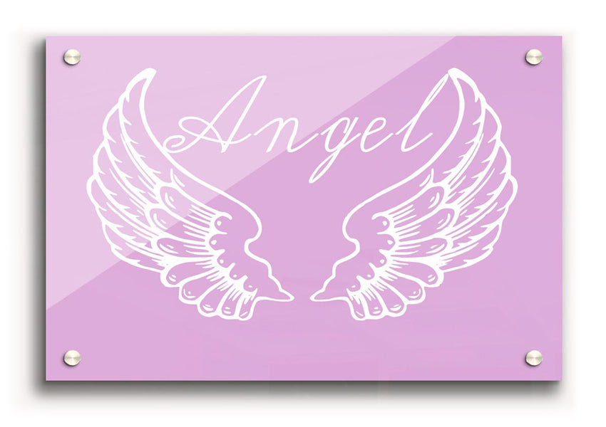 Angel Wings 4 Pink acrylic print featuring vibrant pink wings on clear acrylic glass, ideal for wall decor.