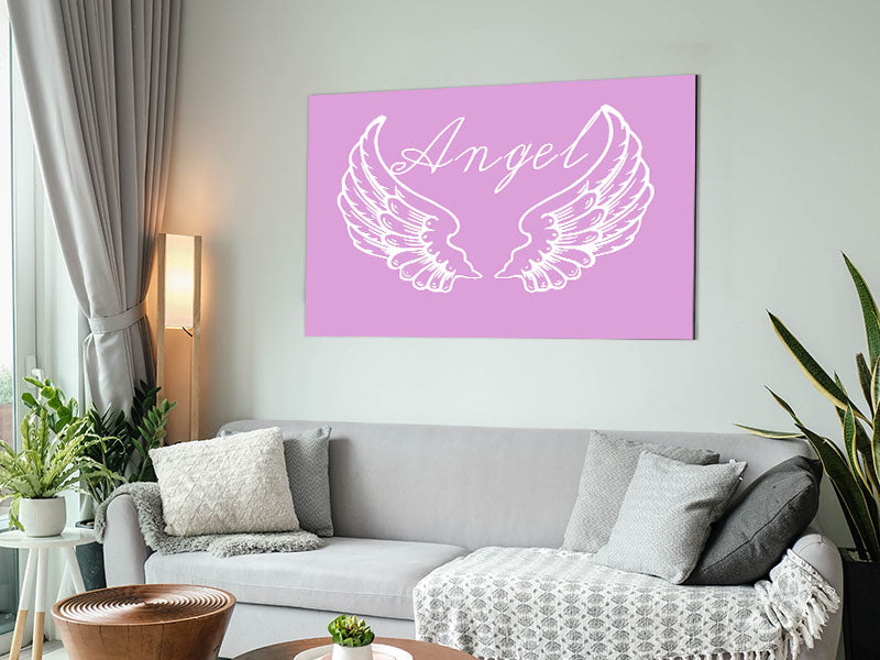 Angel Wings 4 Pink artwork printed on brushed aluminium dibond, featuring soft pink hues and a modern design.