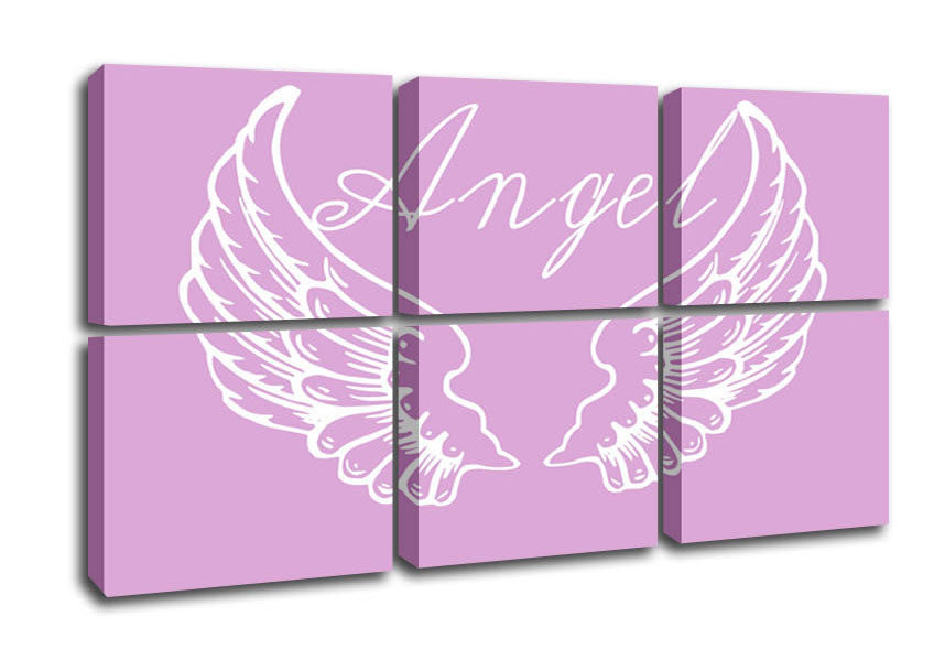 Angel Wings 4 Pink canvas art featuring vibrant pink wings on a coated polyester canvas, mounted on a 44mm box frame, ready to hang.