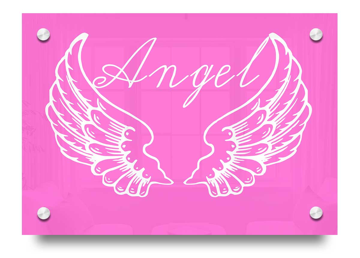 Angel Wings 4 Vivid Pink acrylic print showcasing vibrant pink colors on 5mm thick acrylic glass, ready to hang.