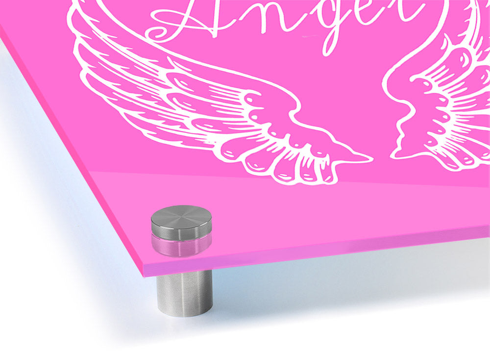 Angel Wings 4 Vivid Pink acrylic print showcasing vibrant pink colors on 5mm thick acrylic glass, ready to hang.