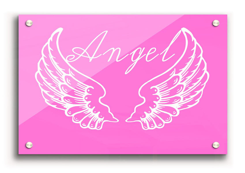 Angel Wings 4 Vivid Pink acrylic print showcasing vibrant pink colors on 5mm thick acrylic glass, ready to hang.