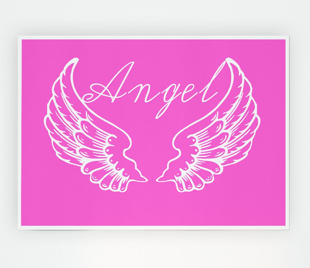 Angel Wings 4 Vivid Pink canvas poster featuring intricate wing designs in vibrant pink colors, perfect for home decor.