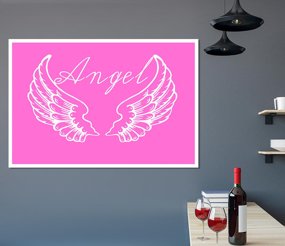 Angel Wings 4 Vivid Pink canvas poster featuring intricate wing designs in vibrant pink colors, perfect for home decor.