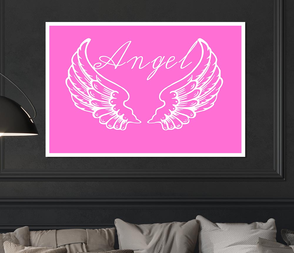 Angel Wings 4 Vivid Pink canvas poster featuring intricate wing designs in vibrant pink colors, perfect for home decor.