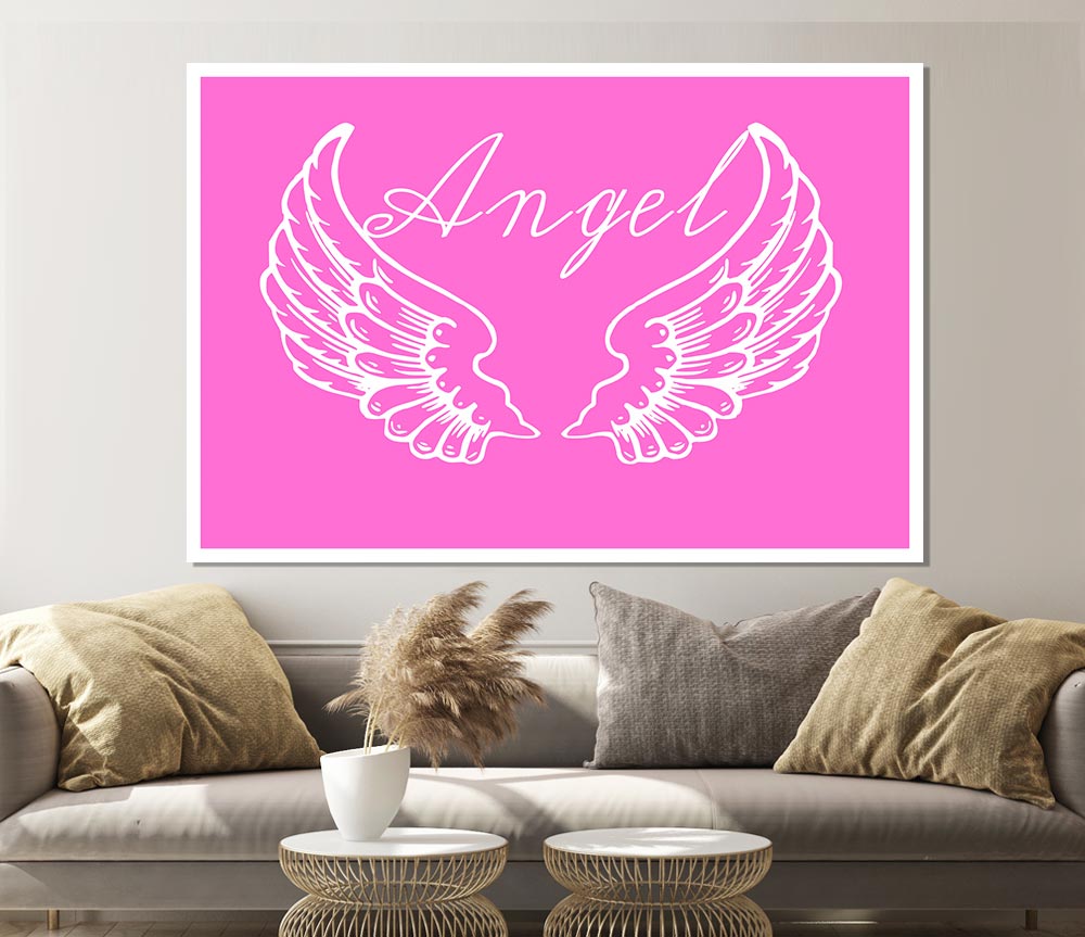 Angel Wings 4 Vivid Pink canvas poster featuring intricate wing designs in vibrant pink colors, perfect for home decor.