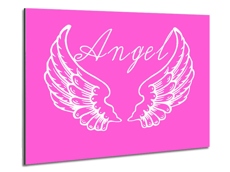 Angel Wings 4 Vivid Pink artwork printed on brushed aluminium dibond, showcasing vibrant pink colors and modern design.