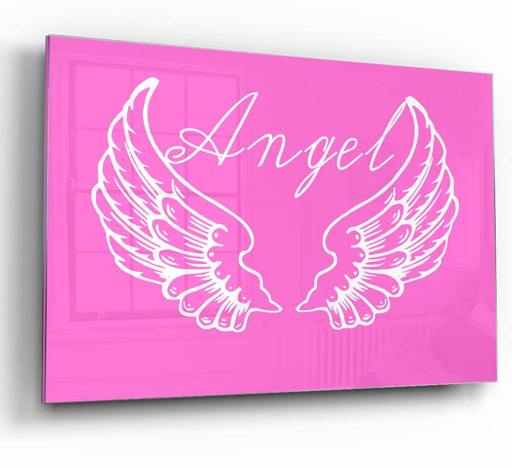 Angel Wings 4 Vivid Pink glass print featuring vibrant pink hues and modern design, perfect for home decor.