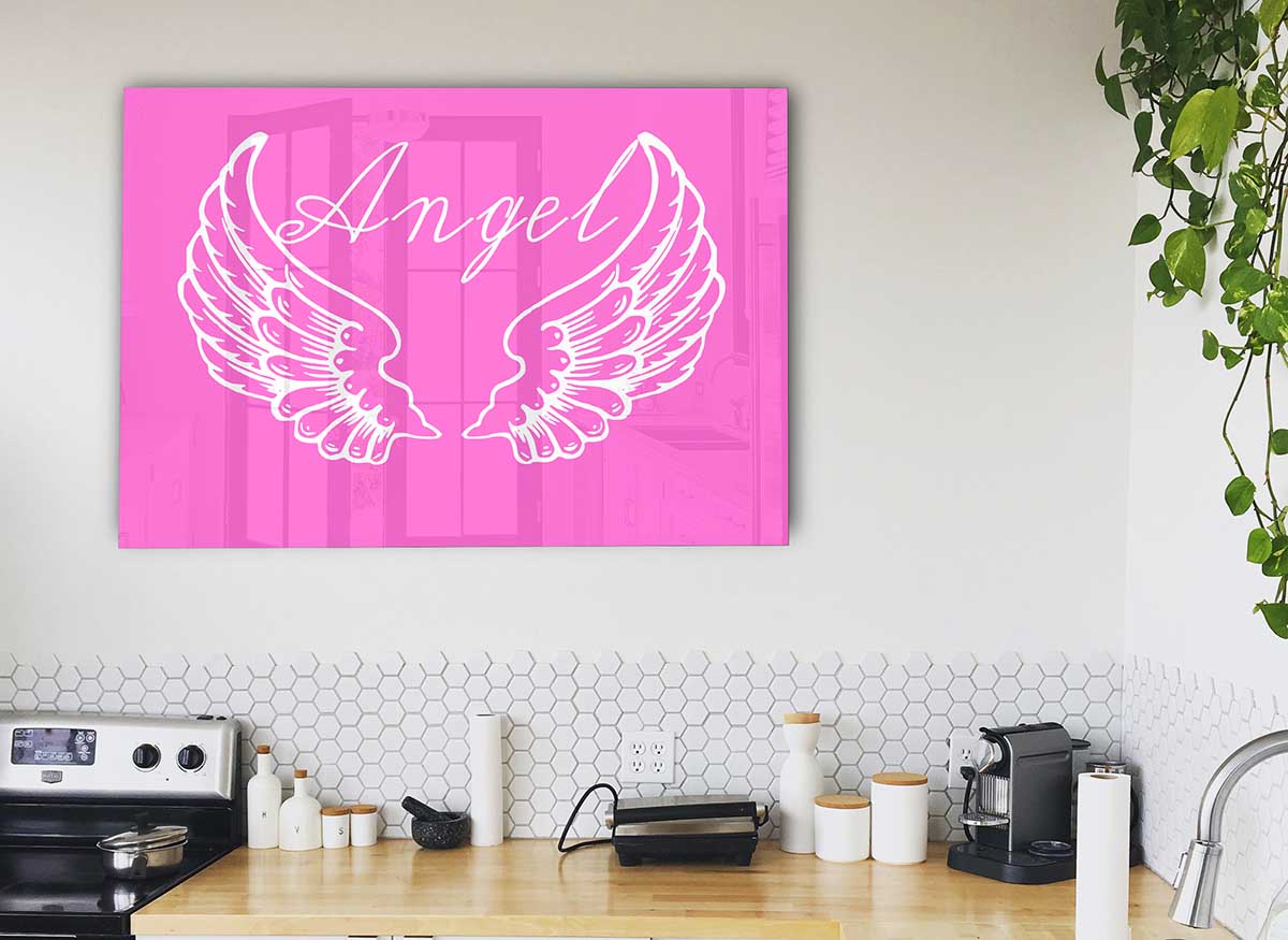 Angel Wings 4 Vivid Pink glass print featuring vibrant pink hues and modern design, perfect for home decor.