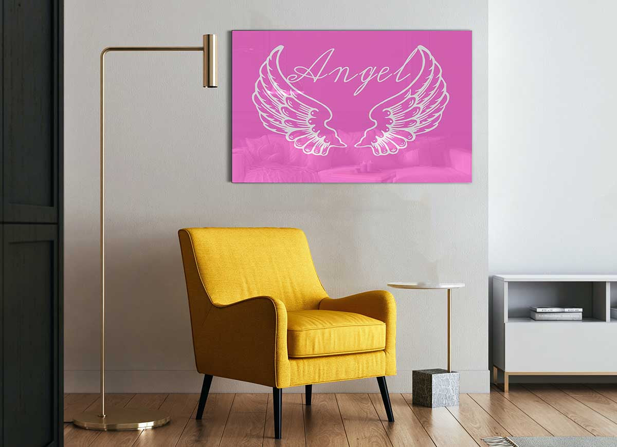 Angel Wings 4 Vivid Pink glass print featuring vibrant pink hues and modern design, perfect for home decor.