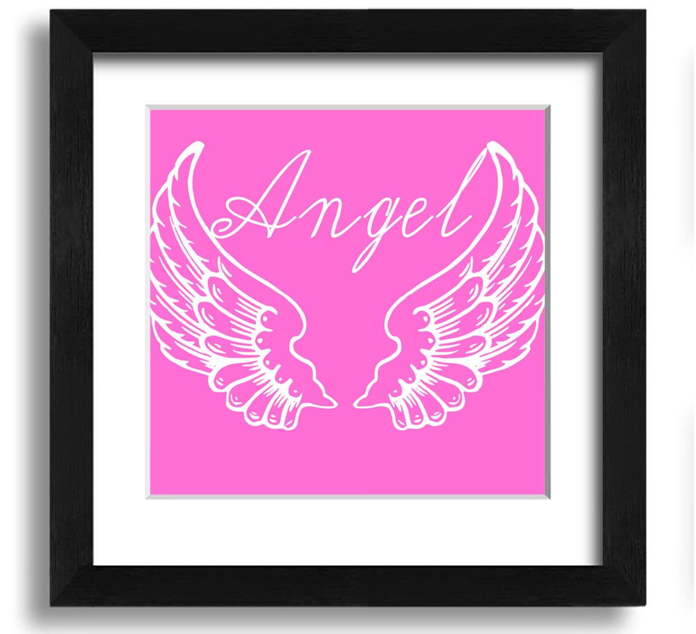 Angel Wings 4 Vivid Pink Square Framed Print showcasing vibrant pink colors, elegantly framed and ready to hang.