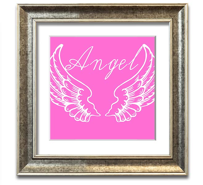 Angel Wings 4 Vivid Pink Square Framed Print showcasing vibrant pink colors, elegantly framed and ready to hang.