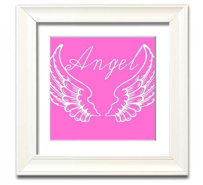 Angel Wings 4 Vivid Pink Square Framed Print showcasing vibrant pink colors, elegantly framed and ready to hang.