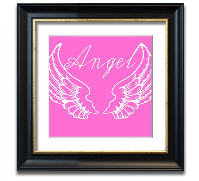 Angel Wings 4 Vivid Pink Square Framed Print showcasing vibrant pink colors, elegantly framed and ready to hang.