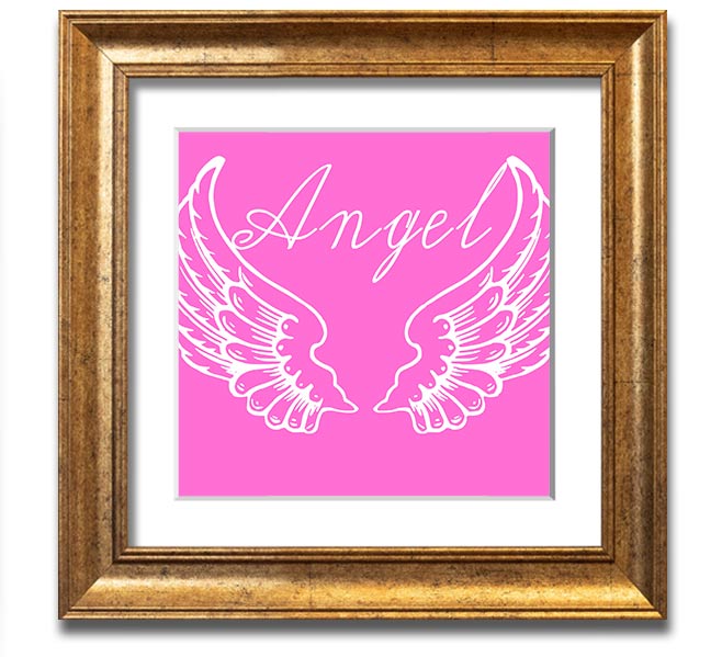 Angel Wings 4 Vivid Pink Square Framed Print showcasing vibrant pink colors, elegantly framed and ready to hang.