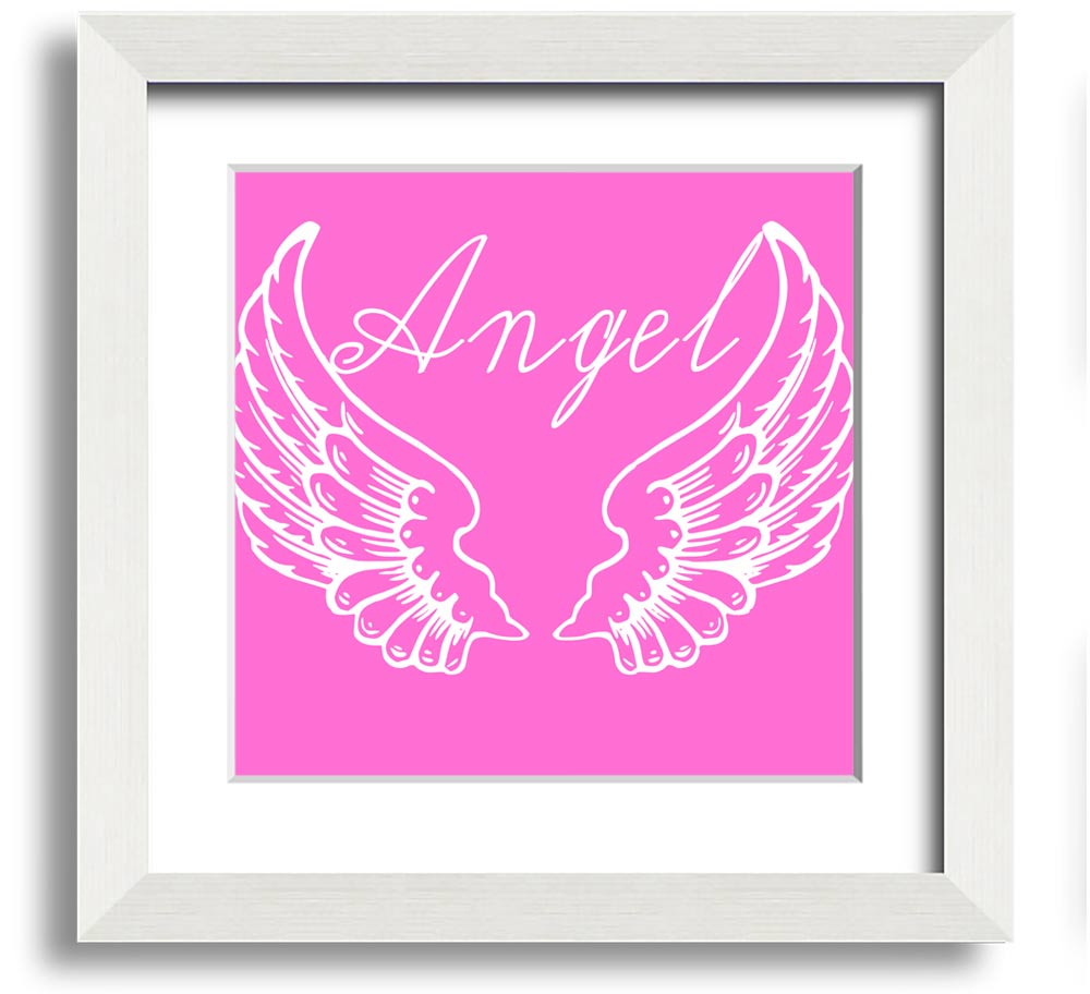 Angel Wings 4 Vivid Pink Square Framed Print showcasing vibrant pink colors, elegantly framed and ready to hang.