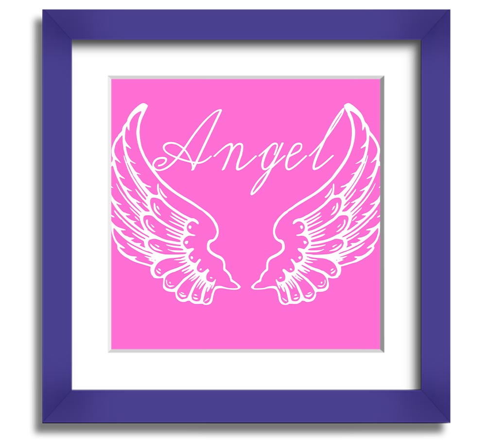 Angel Wings 4 Vivid Pink Square Framed Print showcasing vibrant pink colors, elegantly framed and ready to hang.