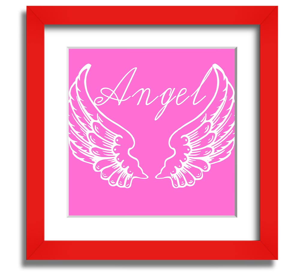 Angel Wings 4 Vivid Pink Square Framed Print showcasing vibrant pink colors, elegantly framed and ready to hang.