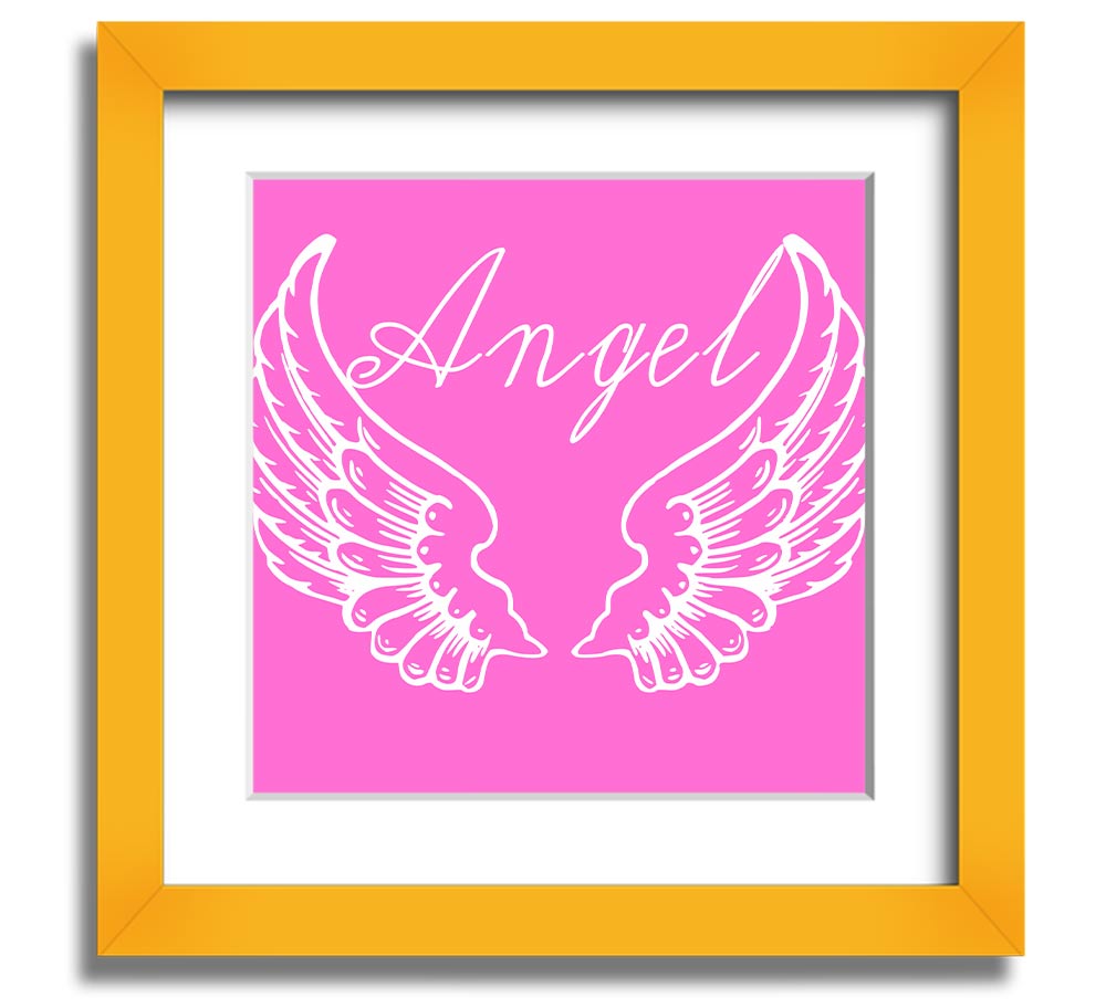 Angel Wings 4 Vivid Pink Square Framed Print showcasing vibrant pink colors, elegantly framed and ready to hang.