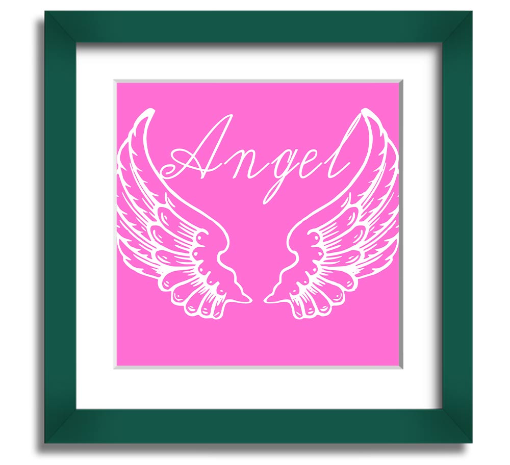 Angel Wings 4 Vivid Pink Square Framed Print showcasing vibrant pink colors, elegantly framed and ready to hang.