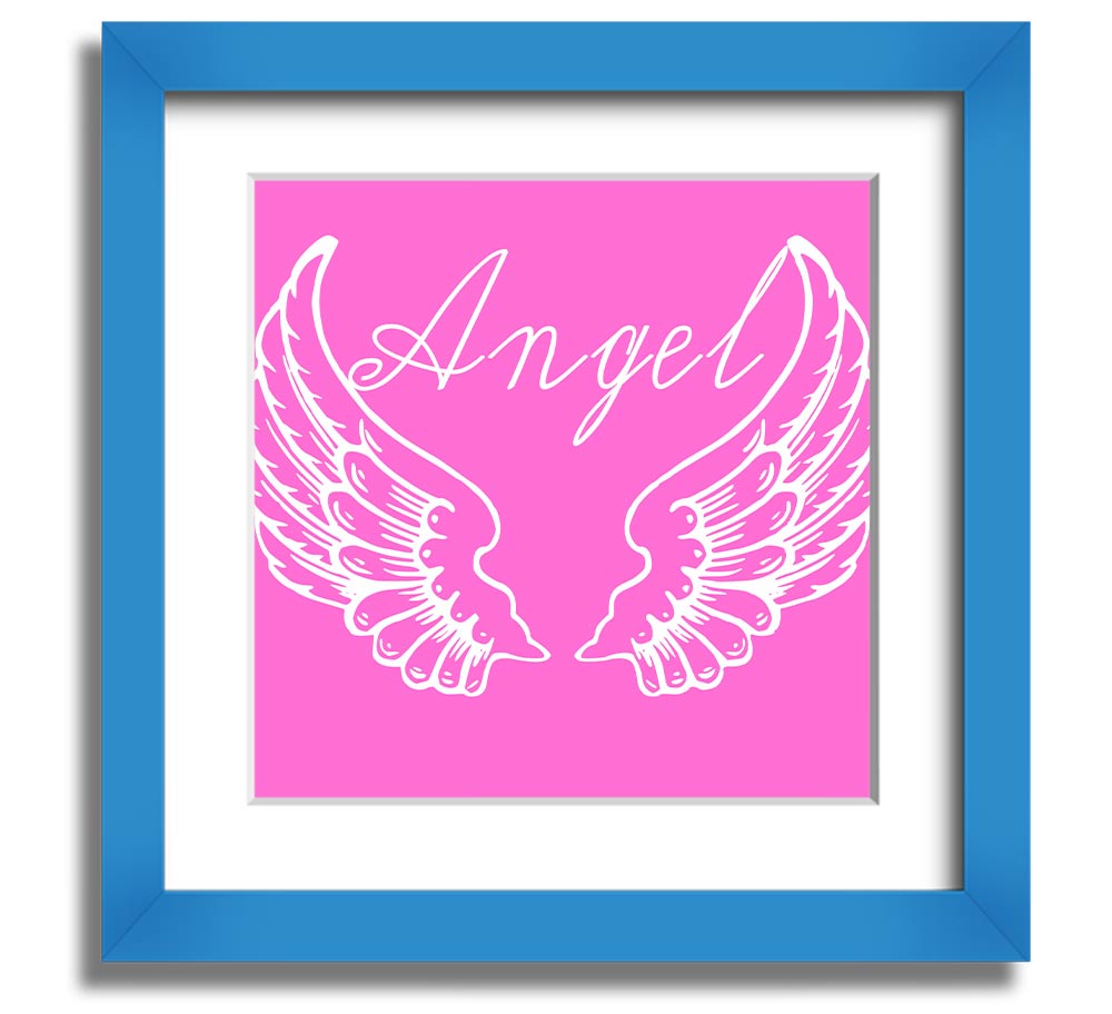 Angel Wings 4 Vivid Pink Square Framed Print showcasing vibrant pink colors, elegantly framed and ready to hang.